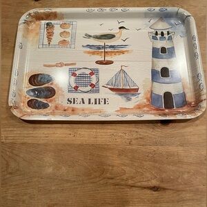 Signed Alie Kruse Kolk Melamine Nautical  Lighthouse Beach Tray Coastal 18x12